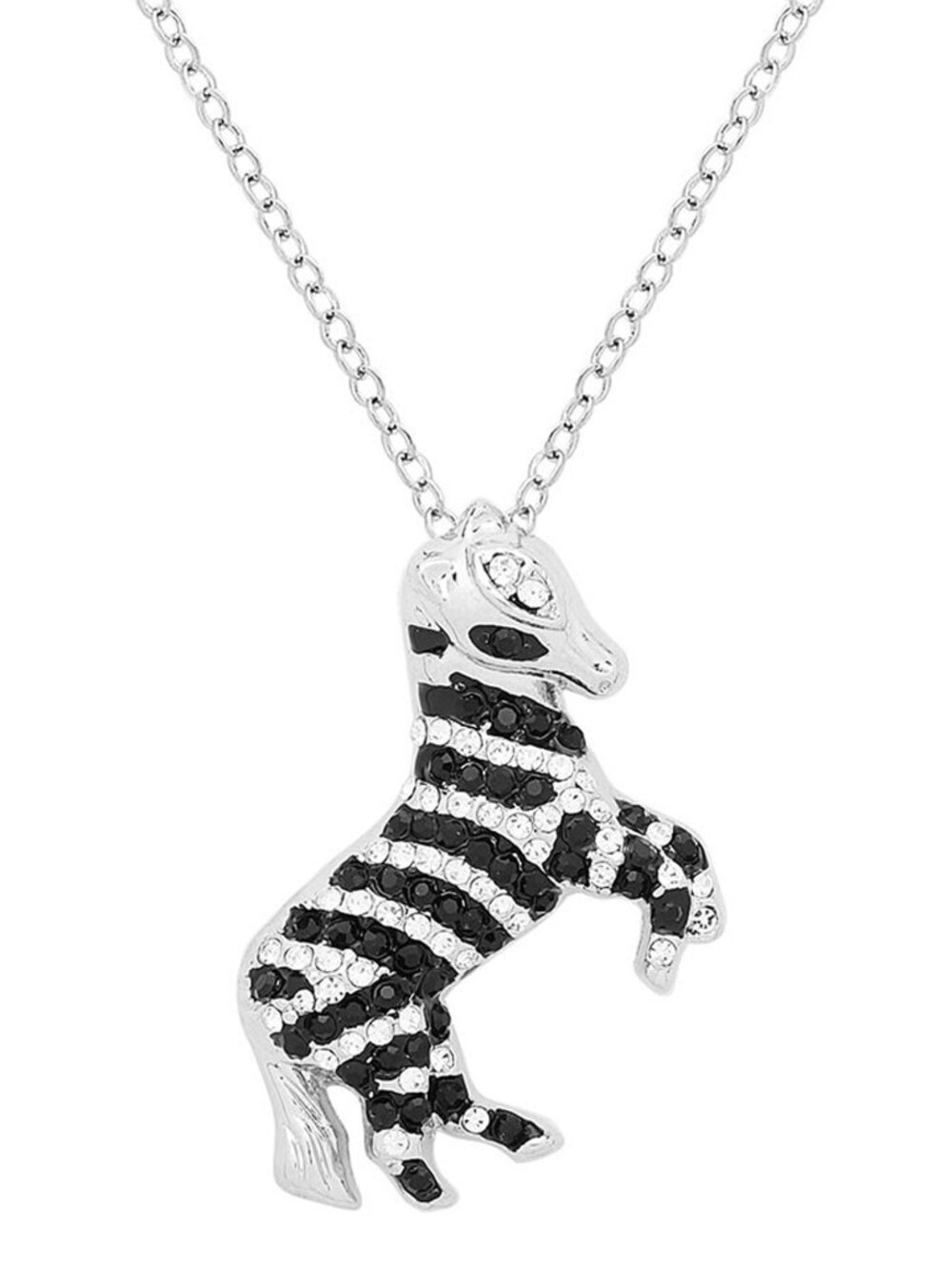 Zebra Necklace Safari Animal Stripes Crystal Rhinestone SILVER BLACK 1215
